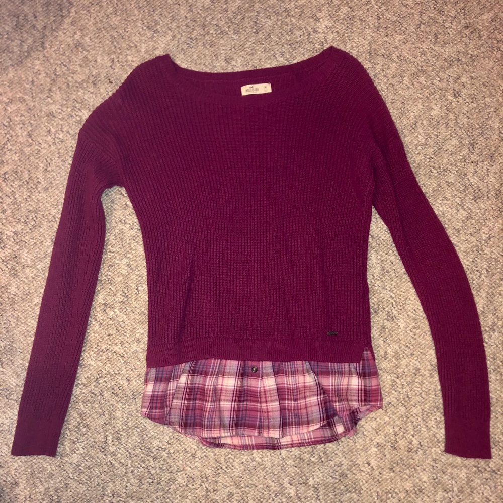 Hollister sweater with attached flannel in pink